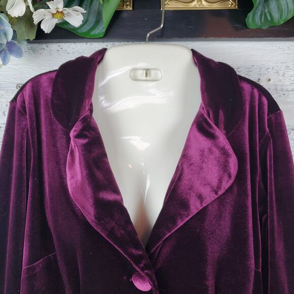 Vintage Notations Purple Velvet Peplum Sweater Sz L Retro Romantic Goth - Picture 2 of 6